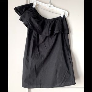 Black one shoulder ruffle mini shift dress -sz S